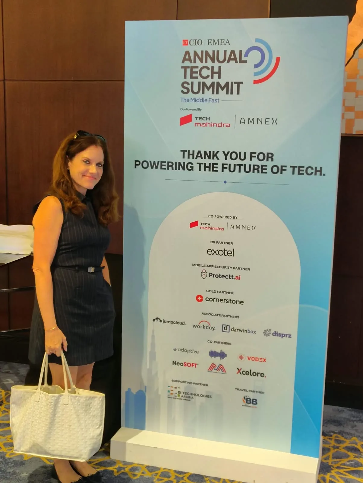 Markeltree co-founder beside the ETCIO EMEA Annual Tech Summit – The Middle East banner in Dubai