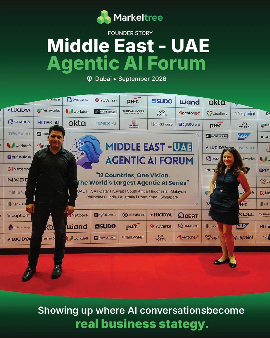 Markeltree founders at the Middle East – UAE Agentic AI Forum in Dubai, September 2026