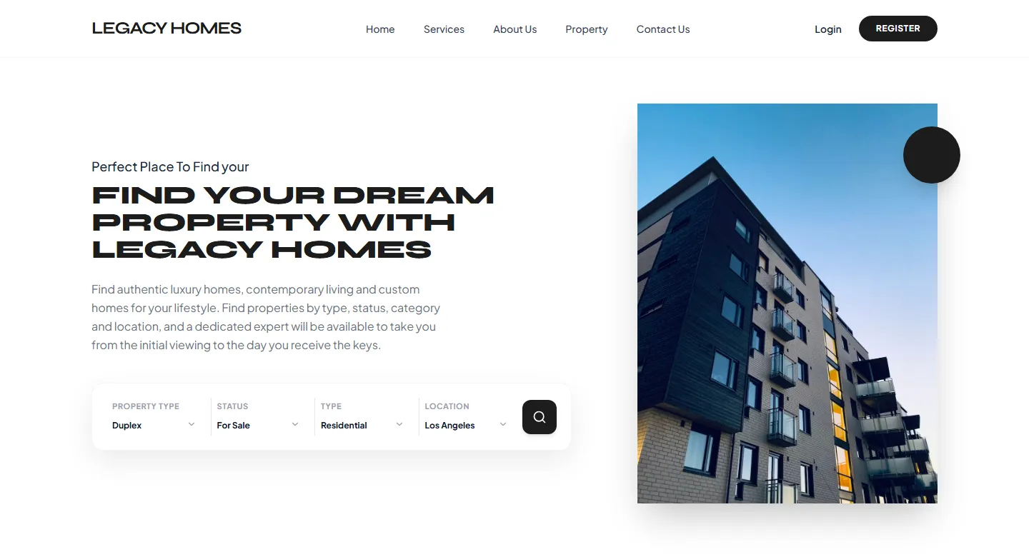 Legacy Homes : Real Estate Website Design