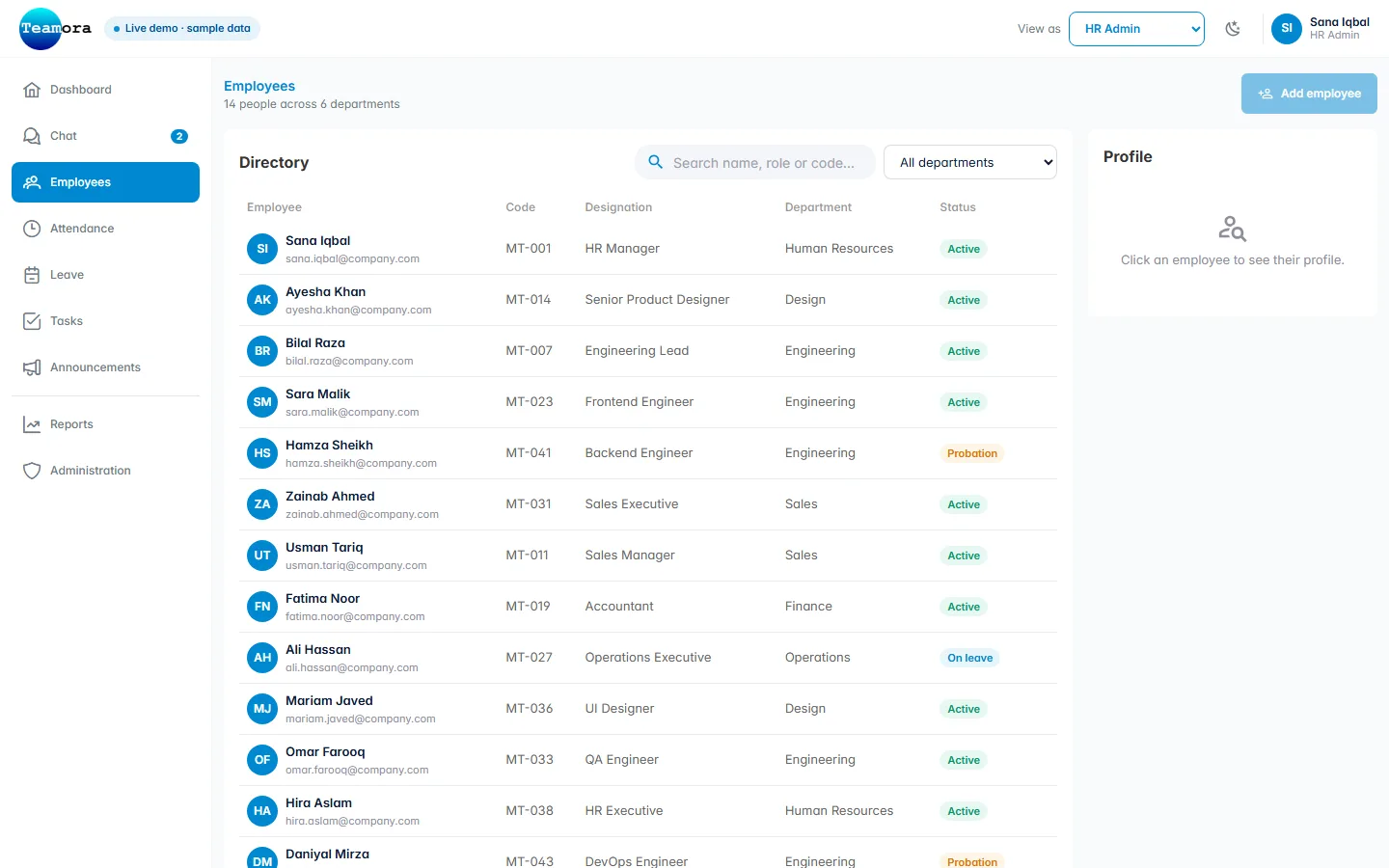 Teamora : Employee Management System