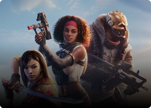 Diverse team of futuristic gaming heroes ready for battle in a sci-fi action game.